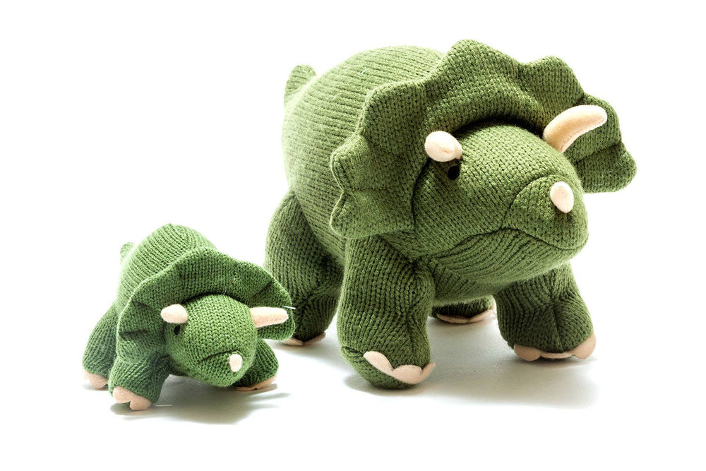 Knitted Baby Rattle - Triceratops Dinosaur