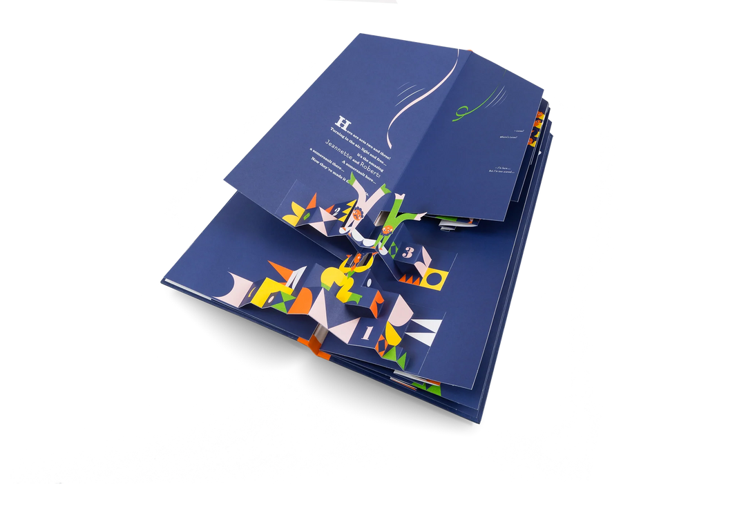 Page open depicting balancing acobats in 3D