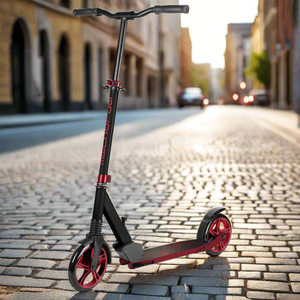 Black scooter with red accents and 'Bold Cube' written in red font down the vertical bar