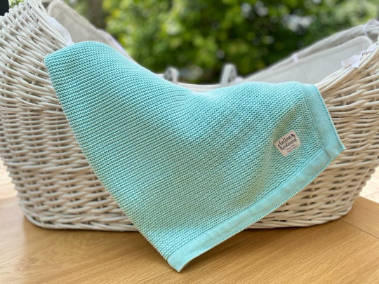 Aqua Organic Cotton Knitted Baby Blanket