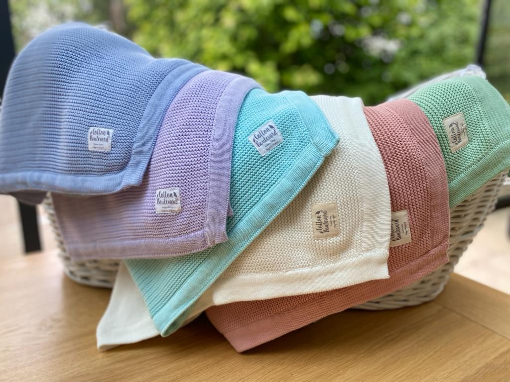 Aqua Organic Cotton Knitted Baby Blanket