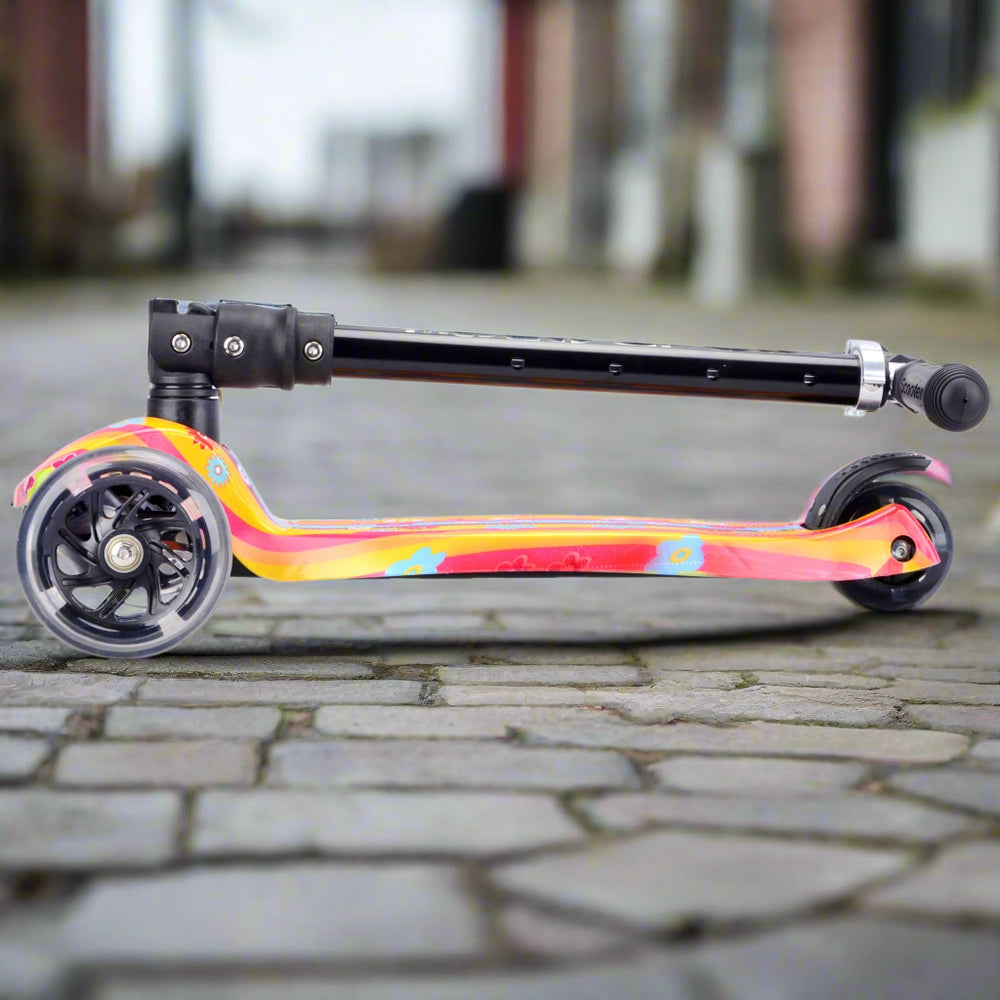 Scooter folded into its compact position