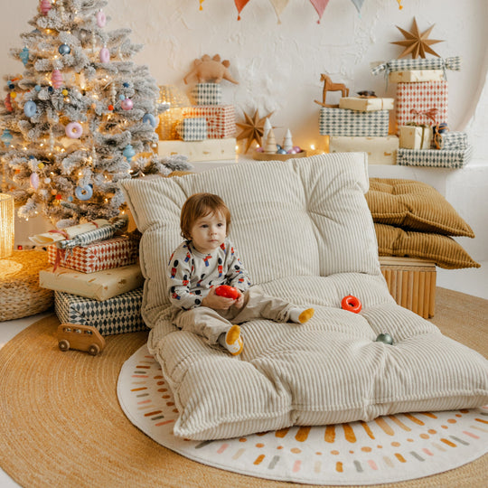 MINICAMP Tufted Corduroy Floor Cushion, French Style Pillow in Ecru