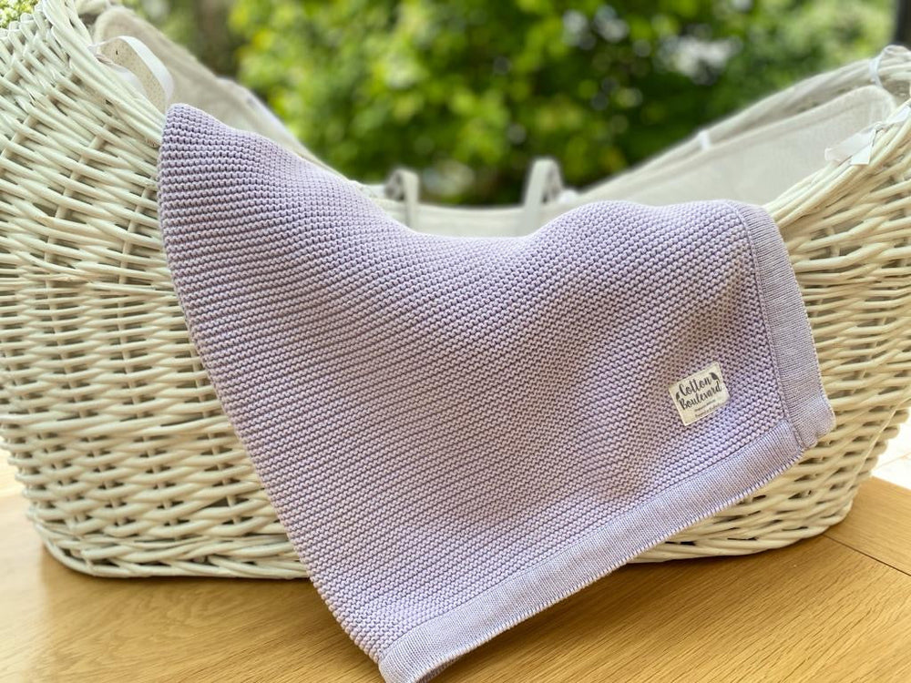 Lavender Organic Cotton Knitted Baby Blanket