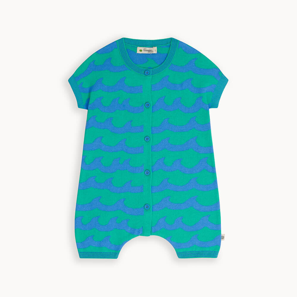 Shorty Knitted Playsuit | Emerald Waves - Moo Like a Monkey