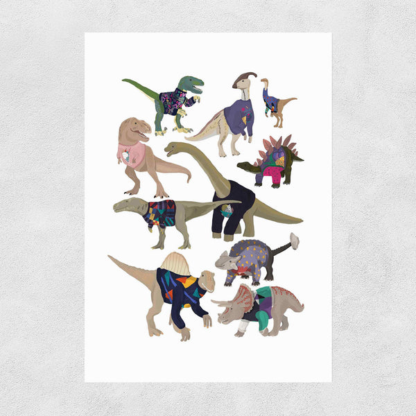 Art Print | Dinosaurs Wearing 80s Jumpers