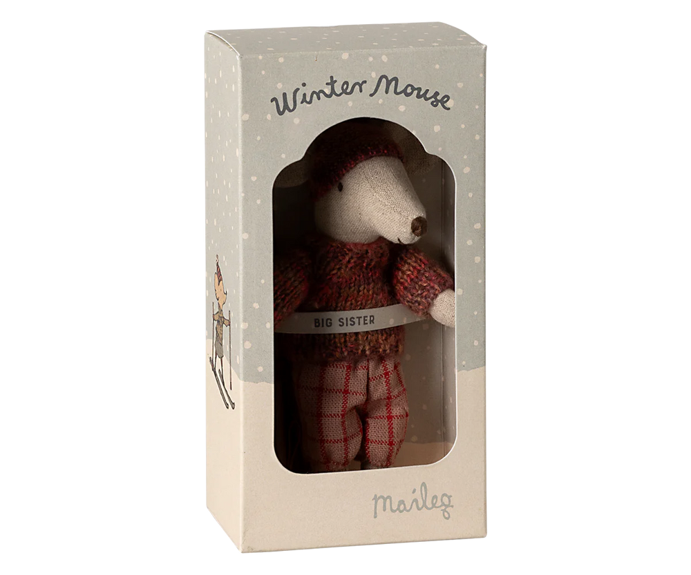 Maileg | Winter Mouse - Big Sibling With Rose Jumper