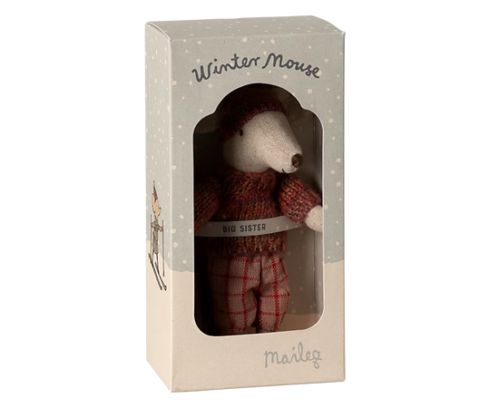 Maileg | Winter Mouse - Big Sibling With Rose Jumper