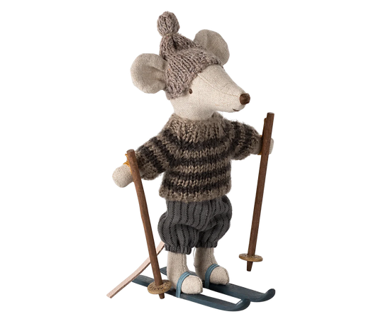 Maileg | Winter Mouse - Big Sibling With Striped Grey Jumper