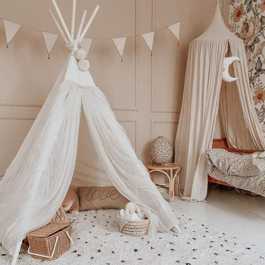 Fairy Teepee Play Tent With Tulle - Ecru