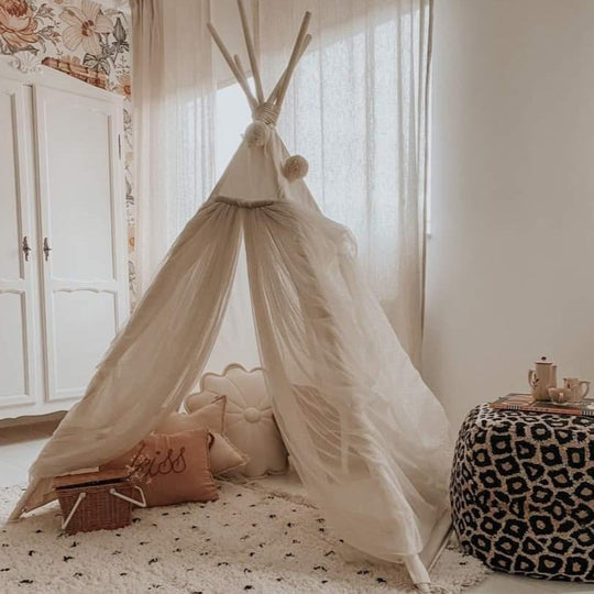 Fairy Teepee Play Tent With Tulle - Ecru