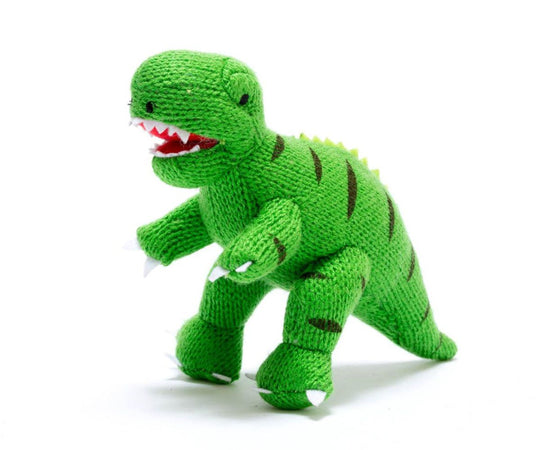 Knitted Baby Rattle - Green T-Rex