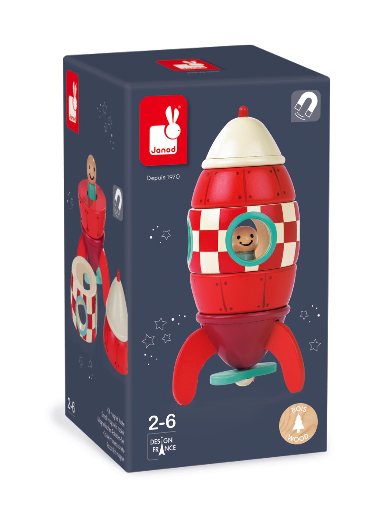 Wooden Magnetic Stacking Rocket - Moo Like a Monkey