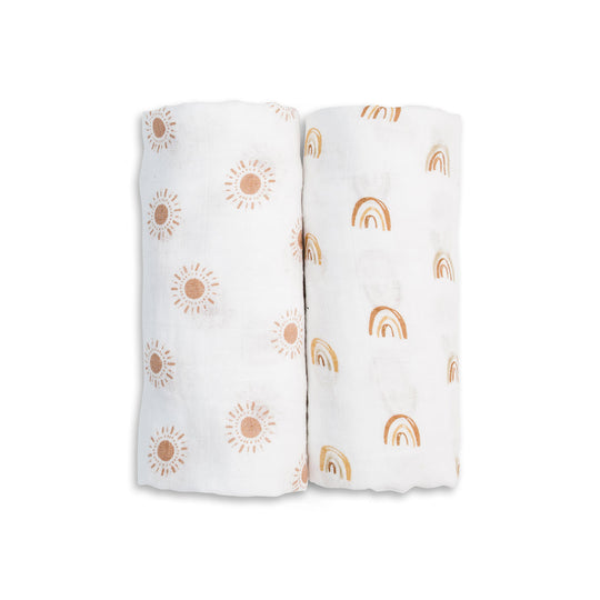 2 Pack Cotton Swaddles - Rainbows / Suns