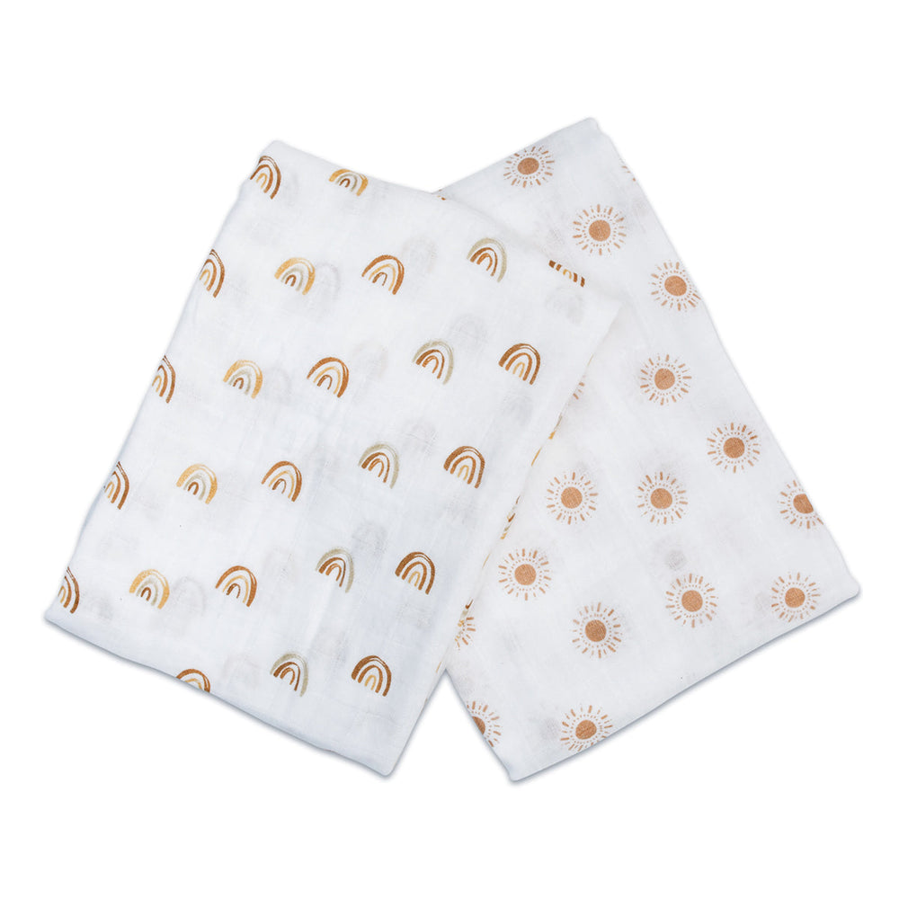 2 Pack Cotton Swaddles - Rainbows / Suns
