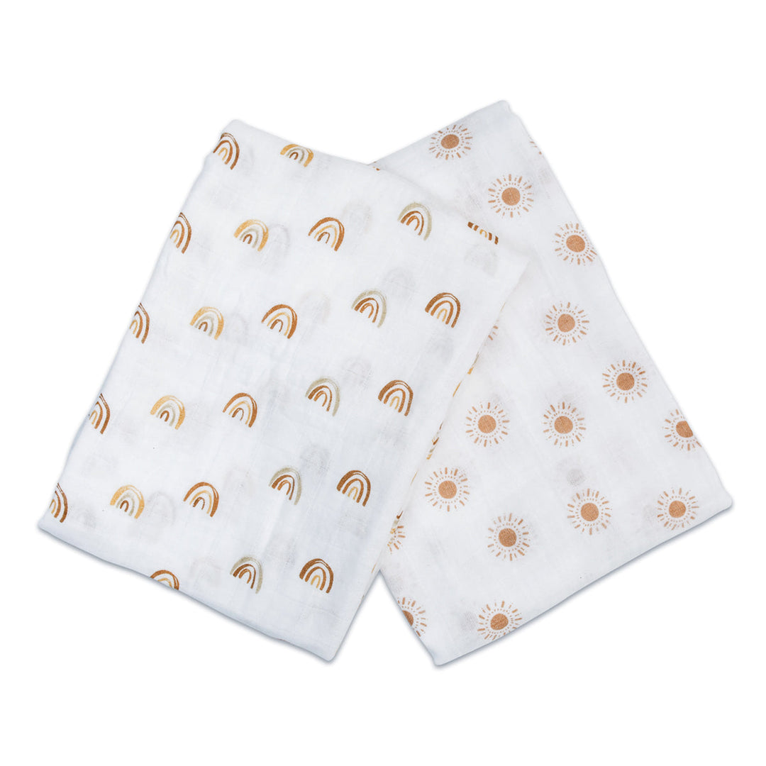 2 Pack Cotton Swaddles - Rainbows / Suns