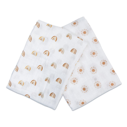 2 Pack Cotton Swaddles - Rainbows / Suns