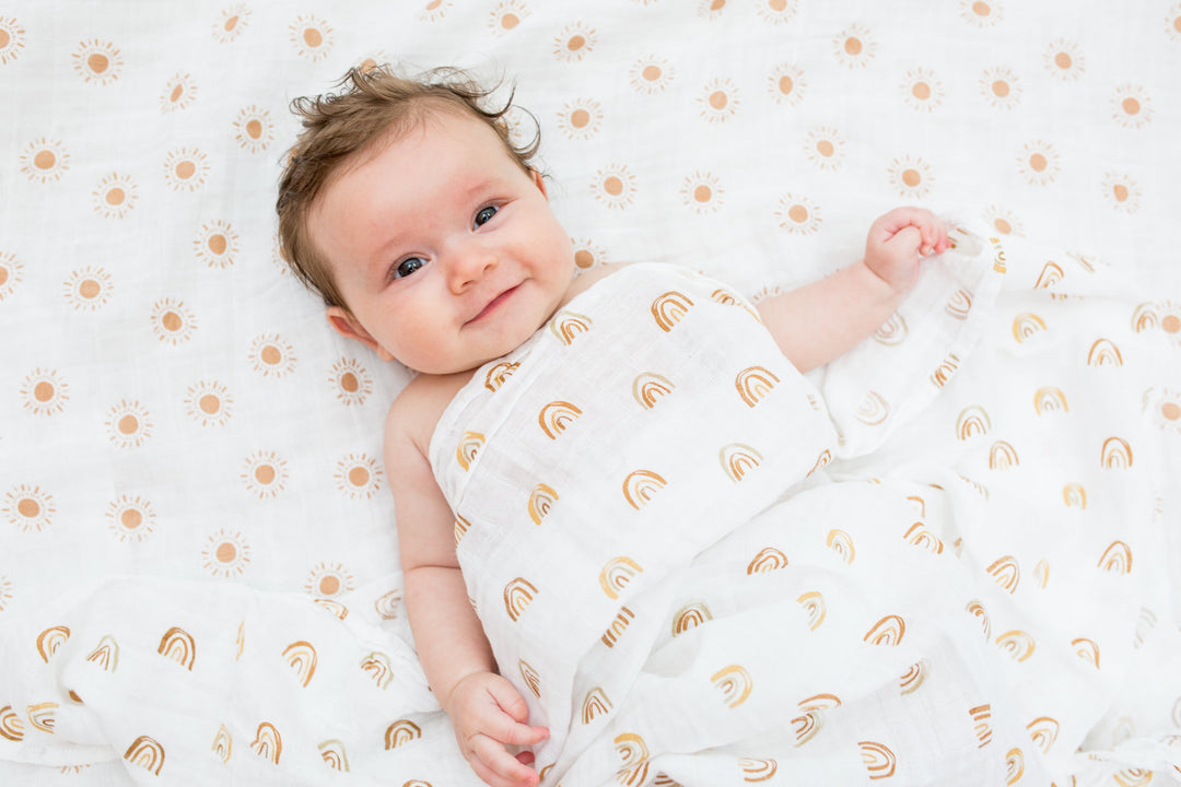 2 Pack Cotton Swaddles - Rainbows / Suns