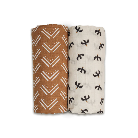 2 Pack Cotton Swaddles - Blackbird / Mudcloth