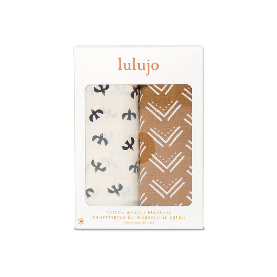 2 Pack Cotton Swaddles - Blackbird / Mudcloth