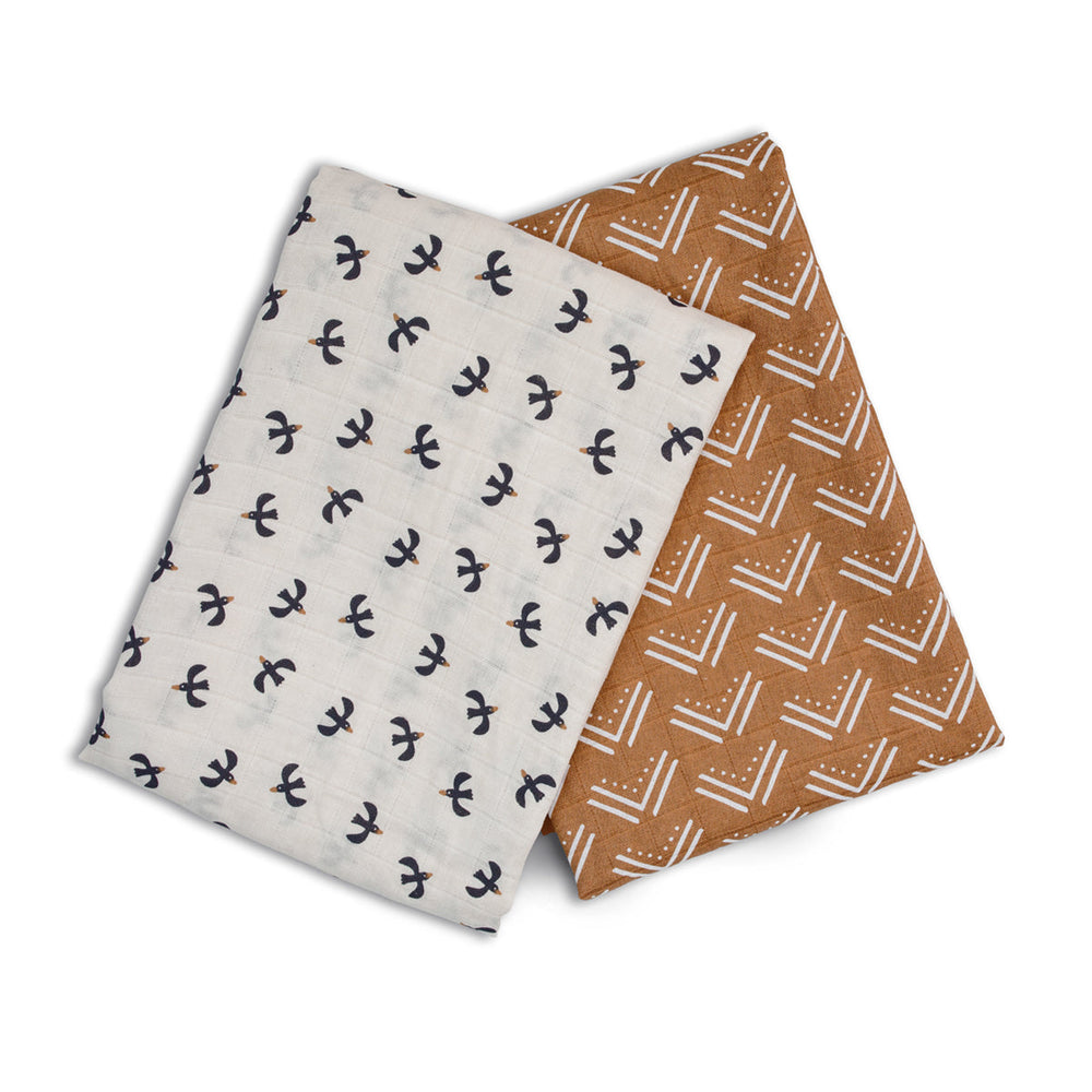 2 Pack Cotton Swaddles - Blackbird / Mudcloth
