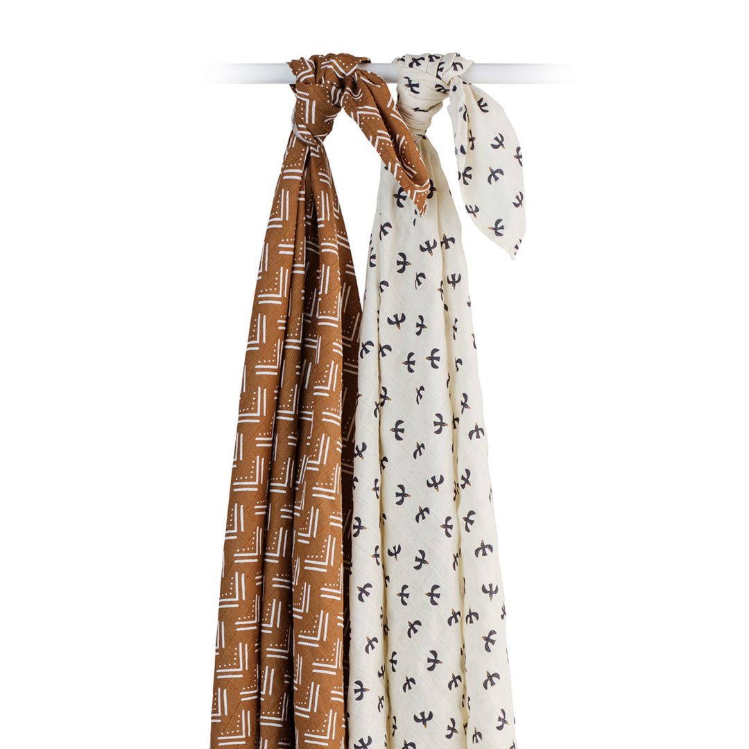 2 Pack Cotton Swaddles - Blackbird / Mudcloth