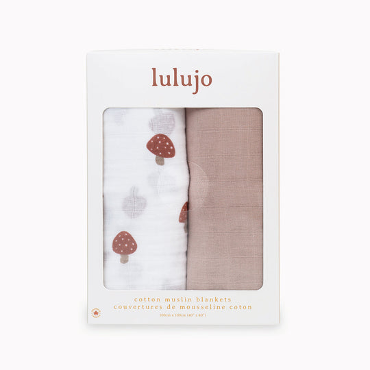 2 Pack Cotton Swaddles - Mushrooms / Sand
