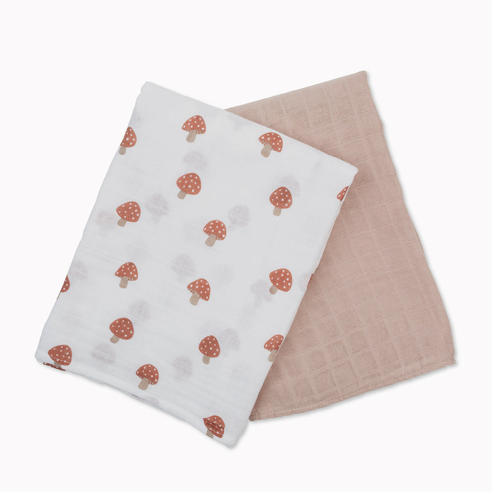 2 Pack Cotton Swaddles - Mushrooms / Sand