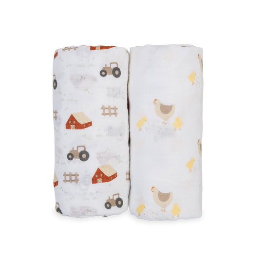 2 Pack Cotton Swaddles - Barnyard / Hens & Chicks