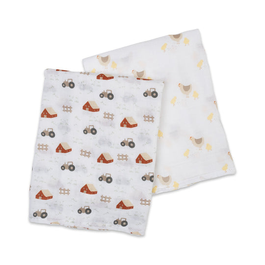 2 Pack Cotton Swaddles - Barnyard / Hens & Chicks