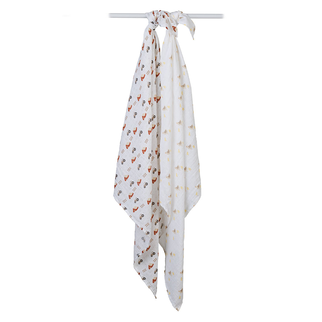 2 Pack Cotton Swaddles - Barnyard / Hens & Chicks