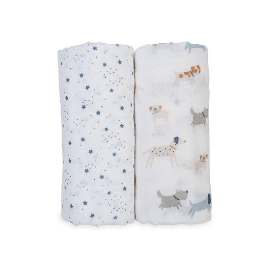 2 Pack Cotton Swaddles - Puppy Dogs / Stars