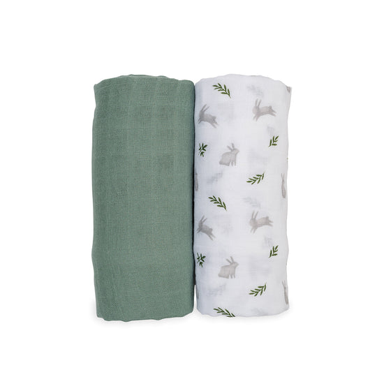 2 Pack Cotton Swaddles - Bunnies / Fern