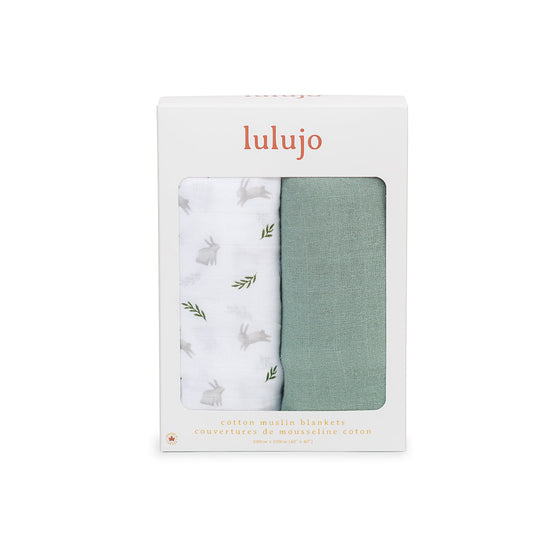2 Pack Cotton Swaddles - Bunnies / Fern