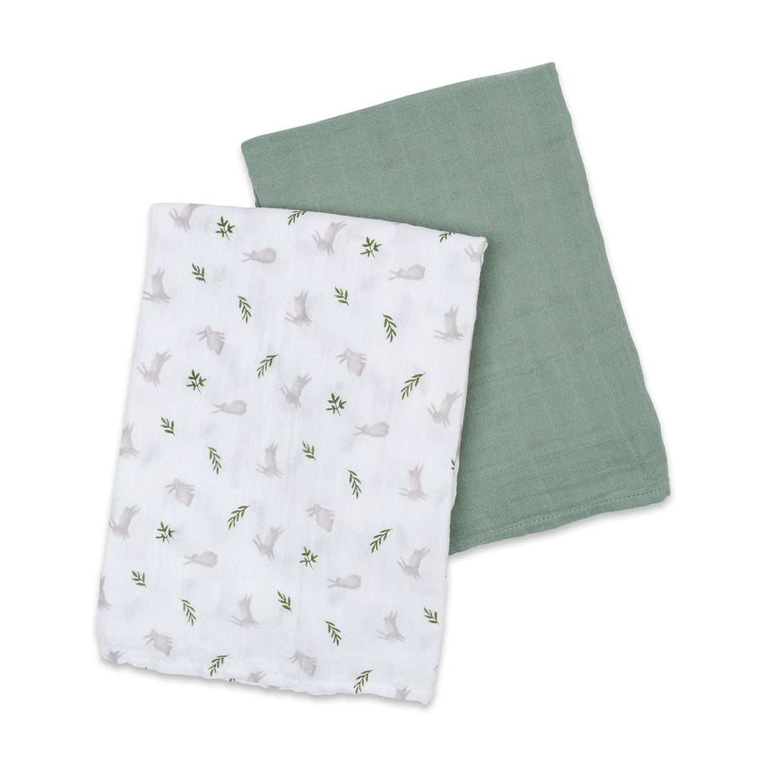 2 Pack Cotton Swaddles - Bunnies / Fern