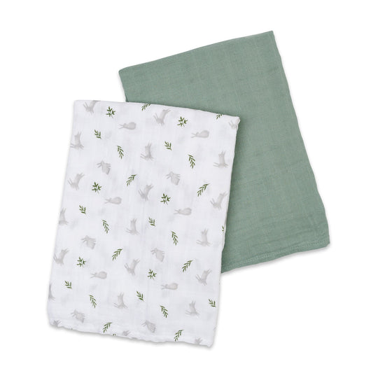 2 Pack Cotton Swaddles - Bunnies / Fern