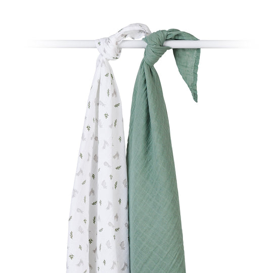 2 Pack Cotton Swaddles - Bunnies / Fern