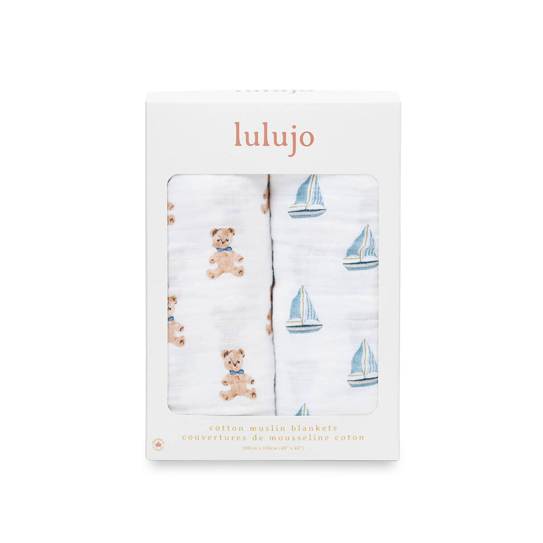 2 Pack Cotton Swaddles - Vintage Bears / Sailboat