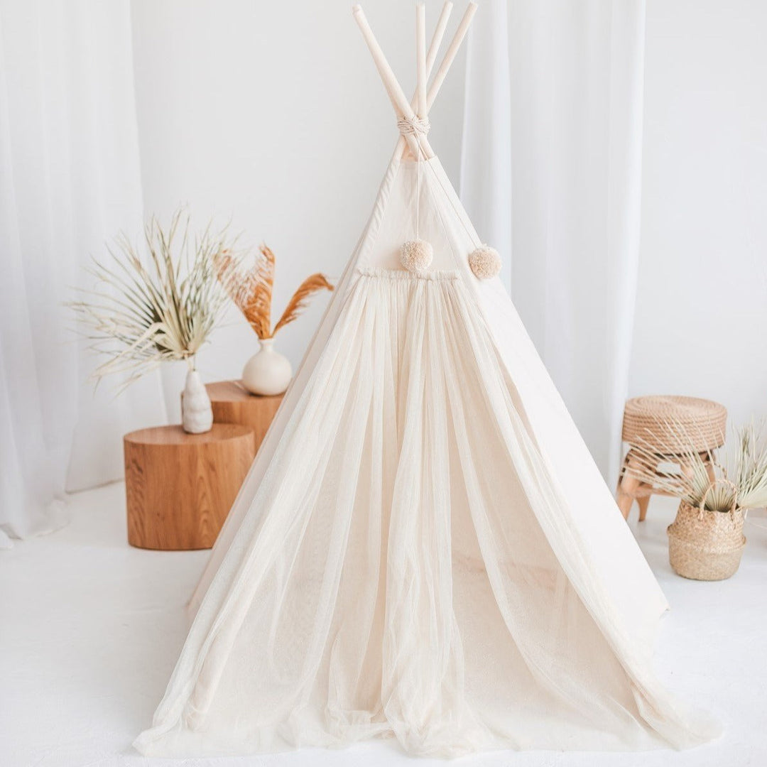 Fairy Teepee Play Tent With Tulle - Ecru