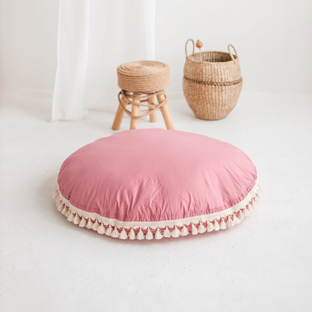 Large Floor Cushion - Rose With Tassels