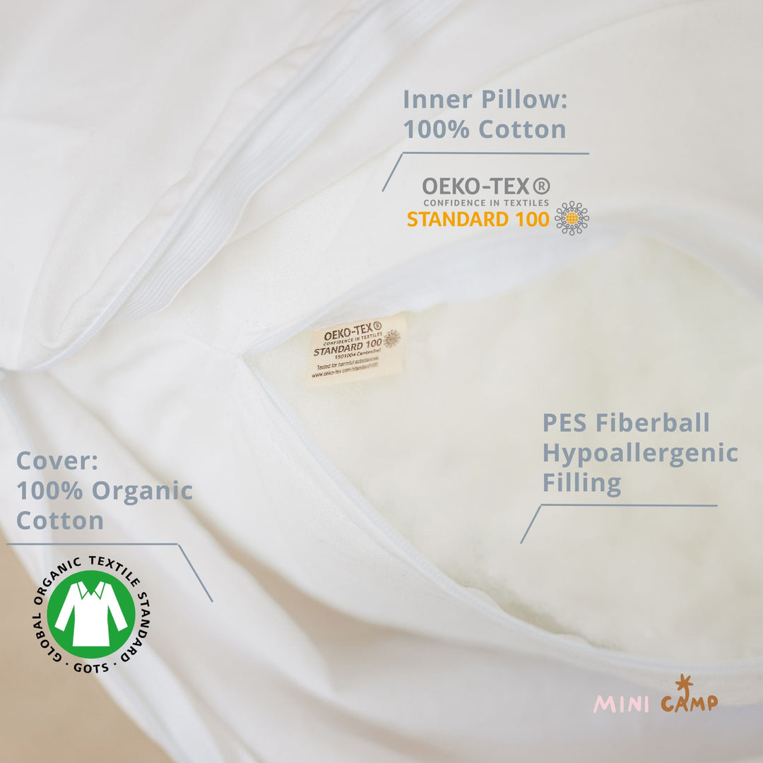MINICAMP C-Shape Baby Feeding & Pregnancy Pillow with Organic White Cover | Kapok or PES Filling