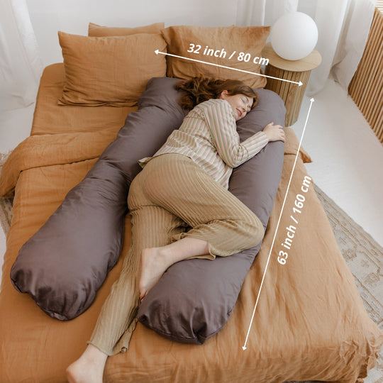U-Shaped Comfort Pillow with Natural Sateen Cotton Cover in Cacao
