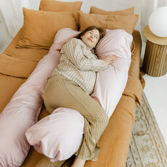 U-Shaped Maternity Pillow with Natural Sateen Cotton Cover in Shell Pink