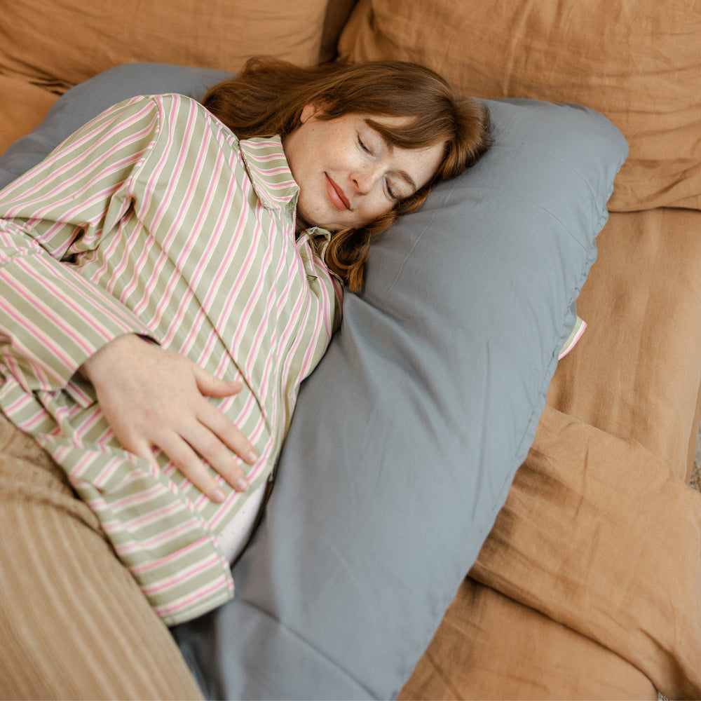 U-Shaped Pregnancy Pillow with Natural Sateen Cotton Cover in Stone Grey