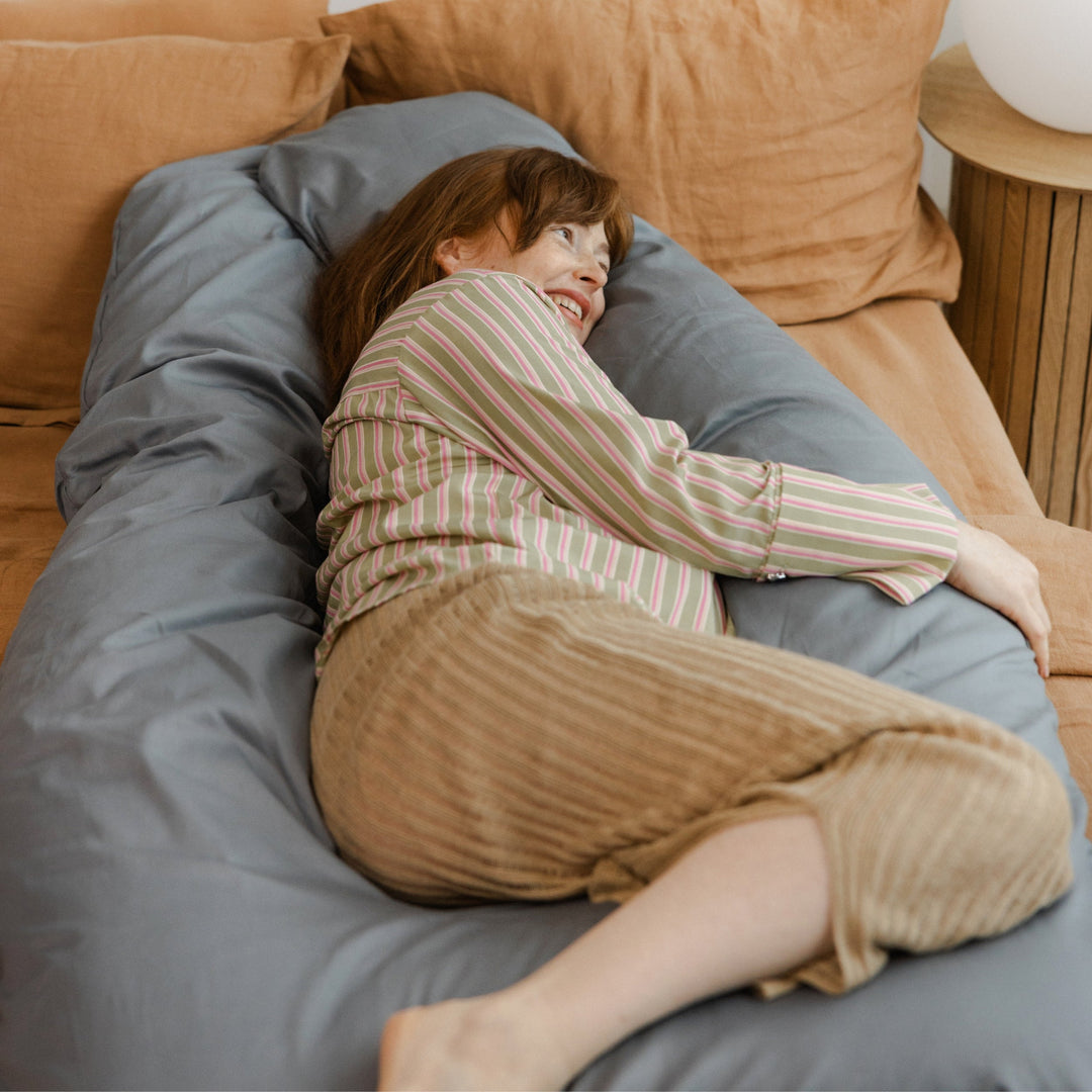 U-Shaped Pregnancy Pillow with Natural Sateen Cotton Cover in Stone Grey