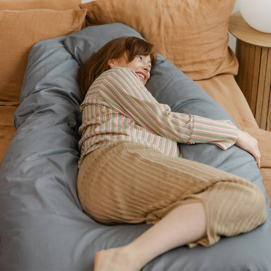 U-Shaped Pregnancy Pillow with Natural Sateen Cotton Cover in Stone Grey