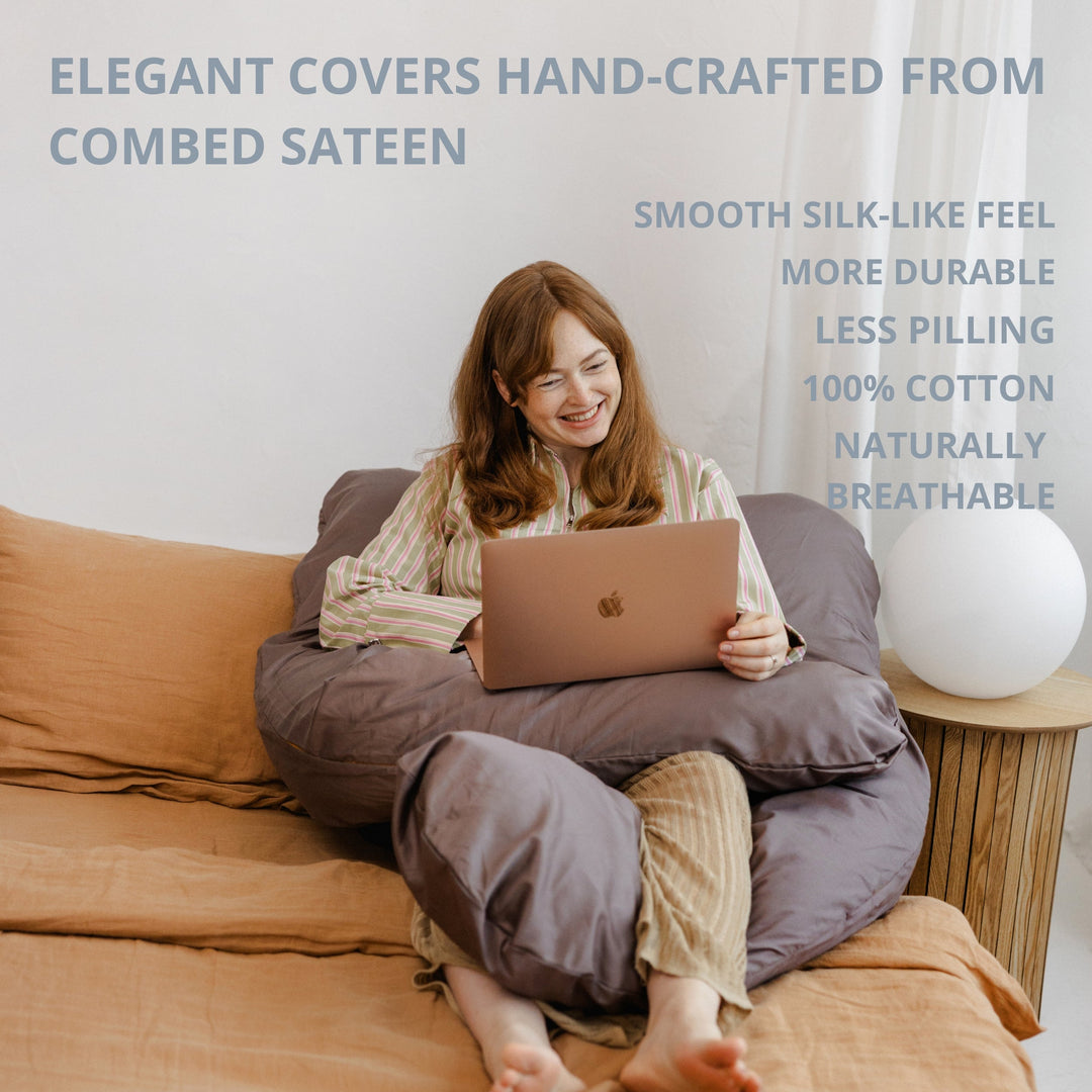 U-Shaped Comfort Pillow with Natural Sateen Cotton Cover in Cacao