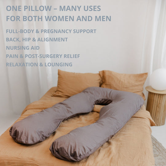 U-Shaped Comfort Pillow with Natural Sateen Cotton Cover in Cacao