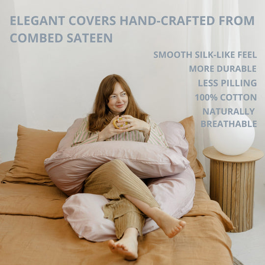 U-Shaped Maternity Pillow with Natural Sateen Cotton Cover in Shell Pink