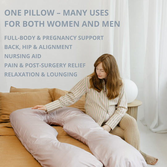 U-Shaped Maternity Pillow with Natural Sateen Cotton Cover in Shell Pink